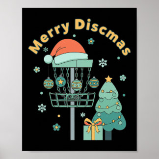 Póster Merry Discmas Funny Disc Golf Basket Christmas Tre