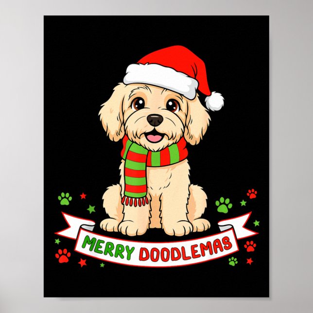 Póster Merry Doodlemas Goldendoodle Christmas Doodle Dog  (Frente)
