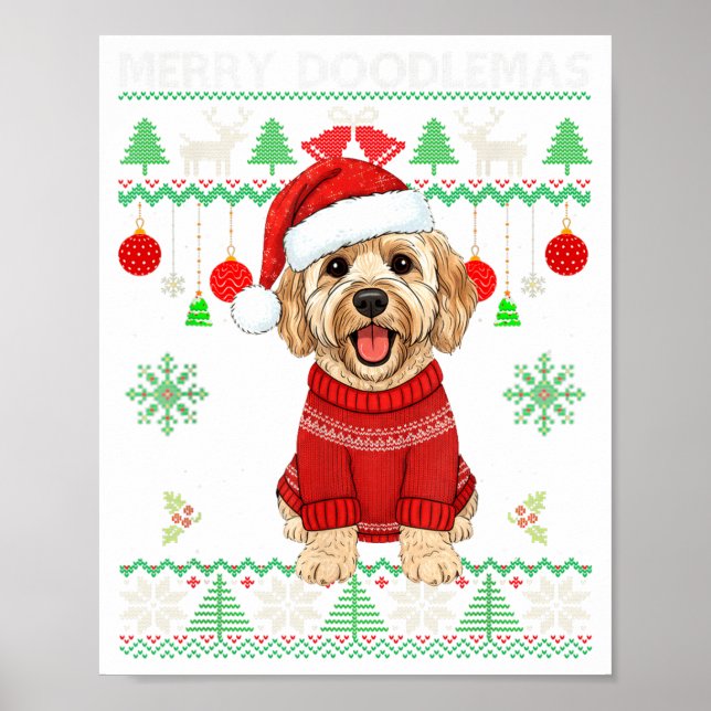 Póster Merry Doodlemas Goldendoodle Wearing Ugly Christma (Frente)