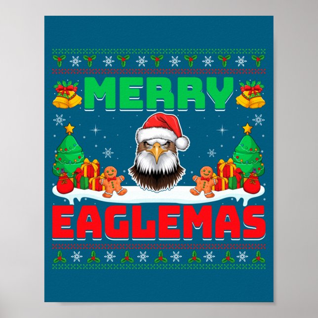 Póster Merry Eaglemas - Eagle Wearing Santa Hat Ugly Chri (Frente)