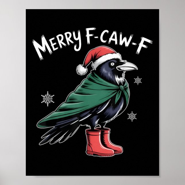 Póster Merry F-caw-f Crow, Black Bird Christmas, Christma (Frente)