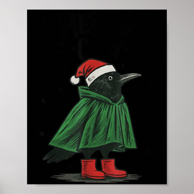 Póster Merry F-caw-f Funny Christmas Black Crow Merry Xma (Frente)