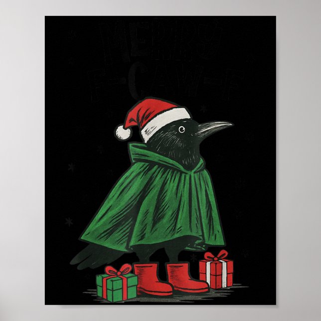 Póster Merry F-caw-f Funny Christmas Black Crow Merry Xma (Frente)