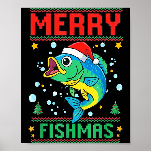 Póster Merry Fishmas B Fish Fishing Christmas  (Frente)