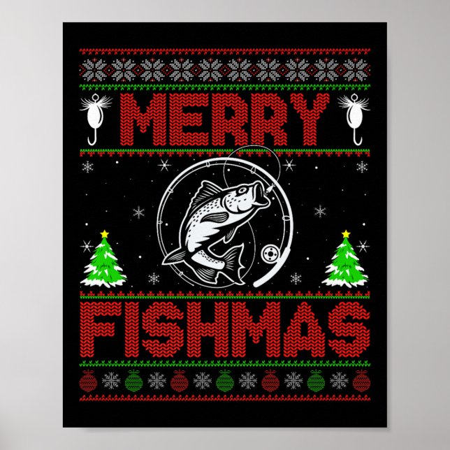 Póster Merry Fishmas B Fish Fishing Ugly Christmas Sweate (Frente)