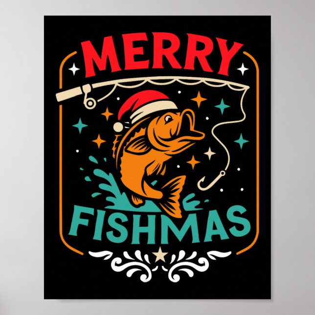 Póster Merry Fishmas B Navidades de pescado sudorosos nav (Frente)