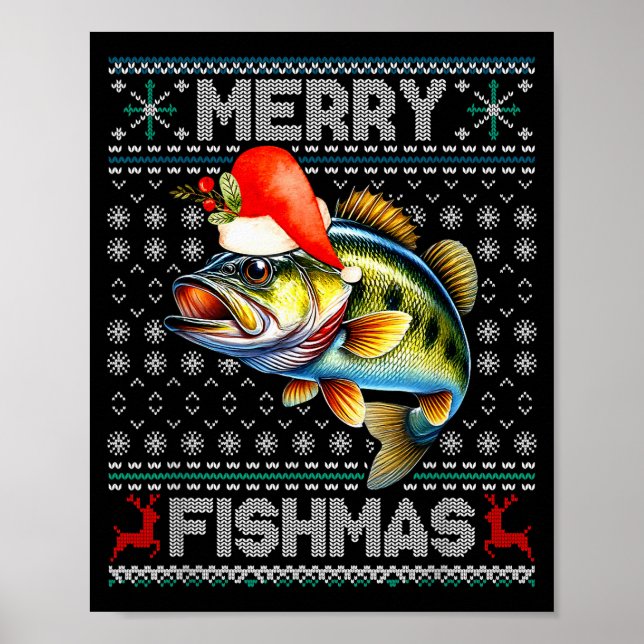 Póster Merry Fishmas Christmas Holiday Santa Fishing Xmas (Frente)