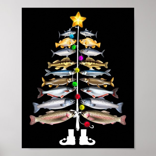 Póster Merry Fishmas Christmas Tree Funny Fishing (Frente)