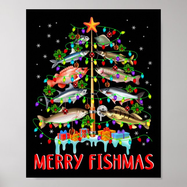 Póster Merry Fishmas Divertido Árbol de Navidad Ilumina F (Frente)