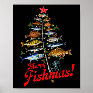 Póster Merry Fishmas Divertido Árbol de Navidad Ilumina F