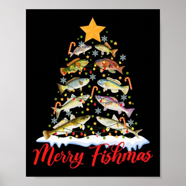 Póster Merry Fishmas Divertido Árbol de Navidad Ilumina F (Frente)