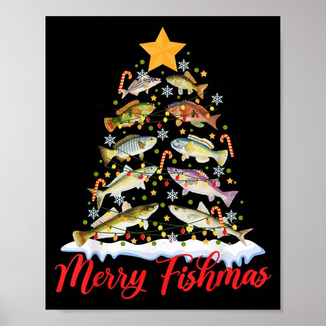 Póster Merry Fishmas Divertido Árbol de Navidad Ilumina F (Frente)