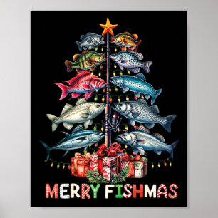 Póster Merry Fishmas Divertido árbol de Navidad ilumina l