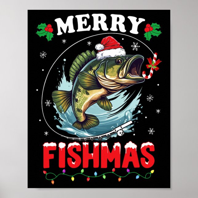 Póster Merry Fishmas Fish Funny Pescadores Navidades Papá (Frente)