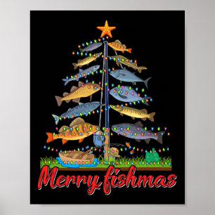 Póster Merry Fishmas Graciosa Pesca de Árbol de Navidad F