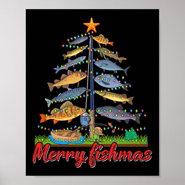 Póster Merry Fishmas Graciosa Pesca de Árbol de Navidad F (Frente)