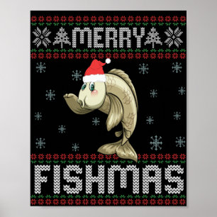 Póster Merry Fishmas Graciosos Navidades feos Pescado dul