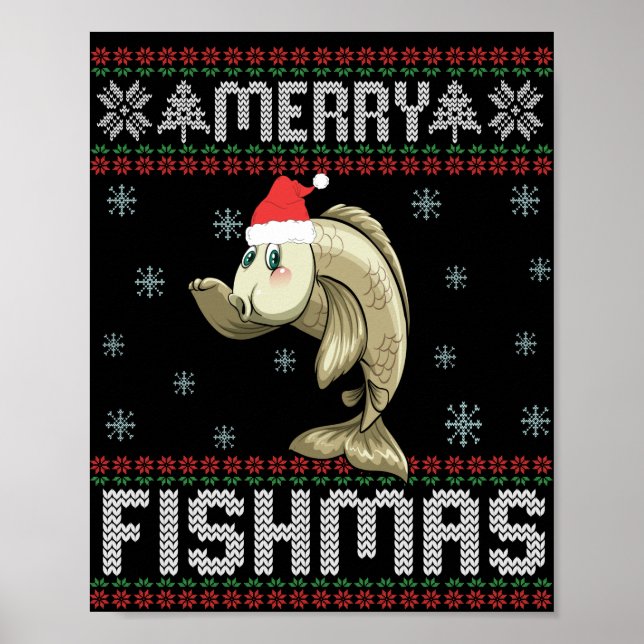 Póster Merry Fishmas Graciosos Navidades feos Pescado dul (Frente)