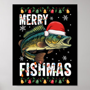 Póster Merry Fishmas Navidades de pesca divertidos Pajama