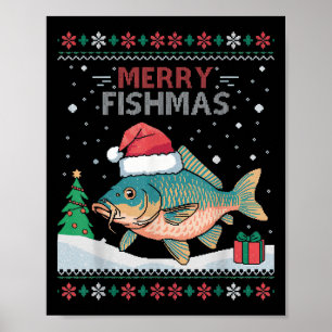 Póster Merry Fishmas - Navidades feos y divertidos pescar