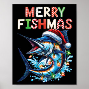 Póster Merry Fishmas Santa Fishing Amantes Graciosos