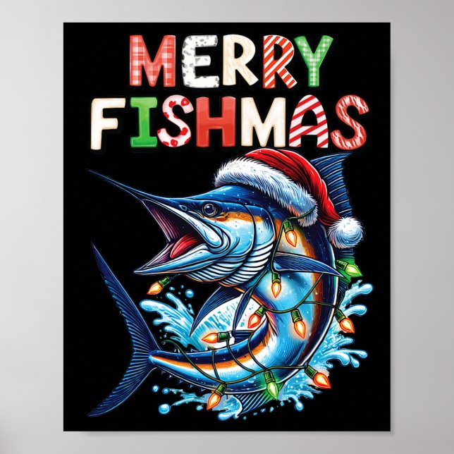 Póster Merry Fishmas Santa Fishing Amantes Graciosos (Frente)