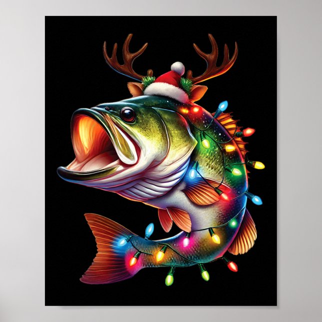 Póster Merry Fishmas Santa Fishing Amantes Graciosos (Frente)