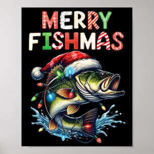 Póster Merry Fishmas Santa Fishing Amantes Graciosos
