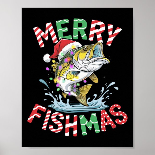 Póster Merry Fishmas Santa Fishing Funny Fisher Christ (Frente)