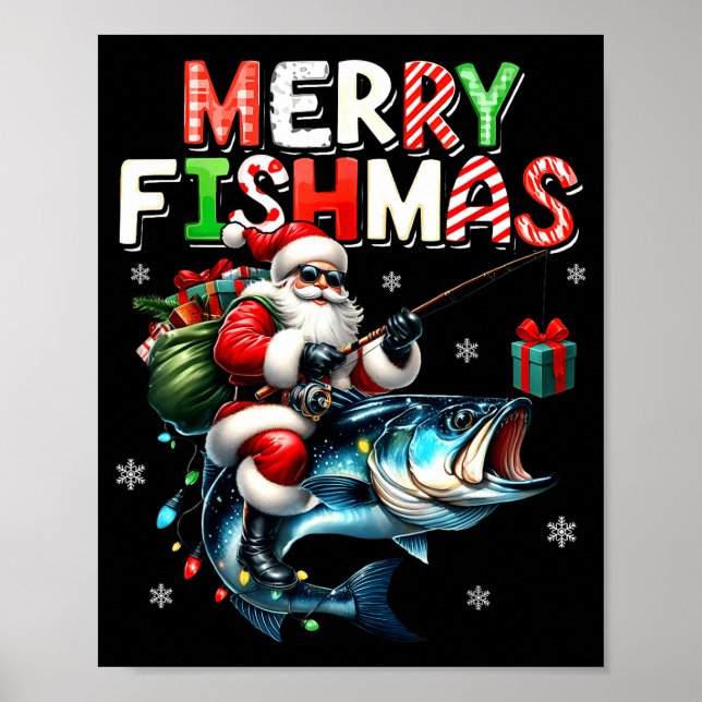 Póster Merry Fishmas Santa Fishing Lovers Funny Fisherman (Frente)