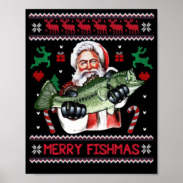 Póster Merry Fishmas Santa Fishing Navidades feos suéter (Frente)