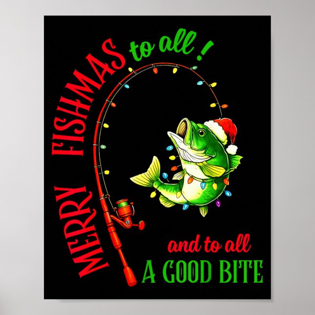 Póster Merry Fishmas To All Fishing Fisherman's Funny Chr (Frente)