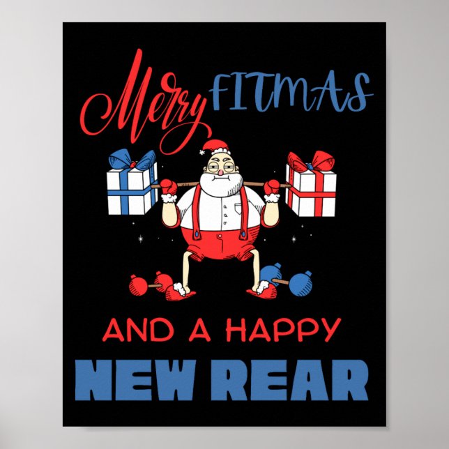 Póster Merry Fitmas A Happy New Rear Gym Fitness Xmas T S (Frente)