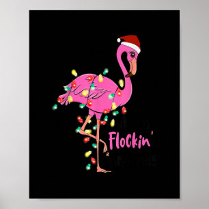 Póster Merry Flocking Christmas Flamingo Pink In Santa Ha