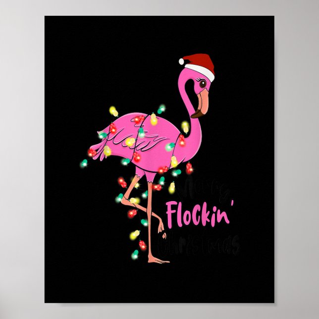 Póster Merry Flocking Christmas Flamingo Pink In Santa Ha (Frente)