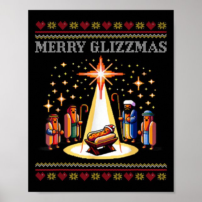 Póster Merry Glizzmas Tacky Funny Merry Christmas Hot Dog (Frente)
