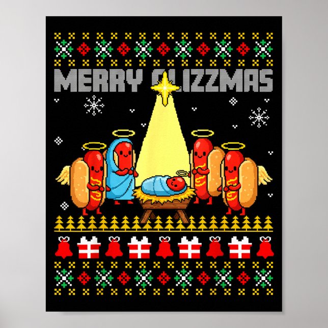 Póster Merry Glizzmas Ugly Christmas Sweaters Hot Dogs Xm (Frente)