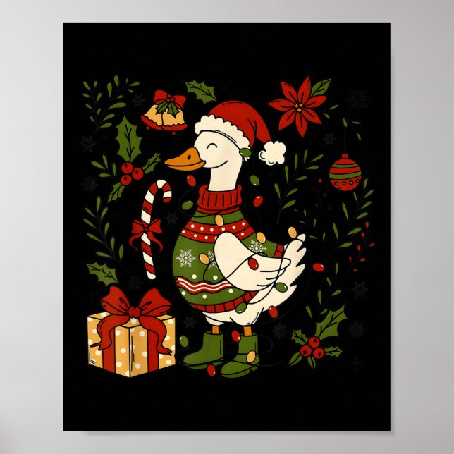 Póster Merry Goosemas Christmas Lights Goose Duck Boho Fl (Frente)