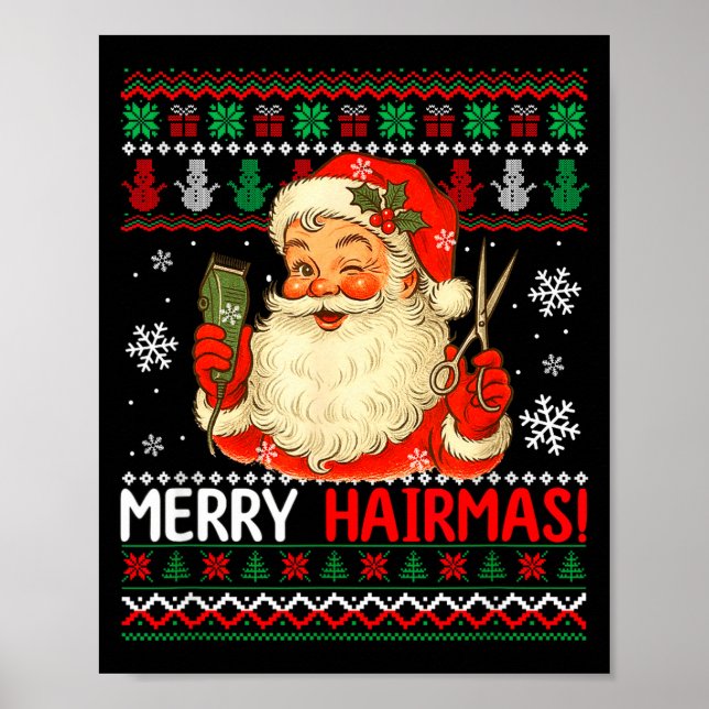 Póster Merry Hairmas Christmas Sweater Santa Hairstylist  (Frente)