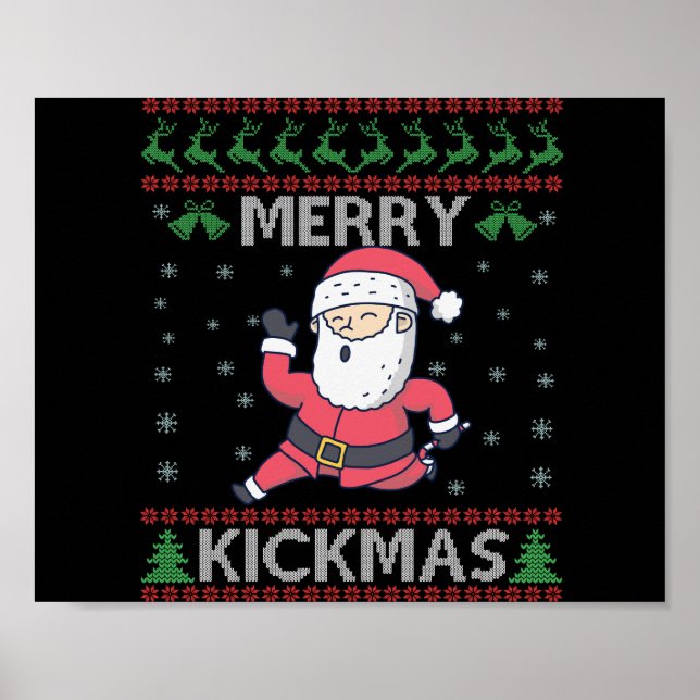 Póster Merry Kickmas Funny Karate Santa Navidad Familia (Frente)