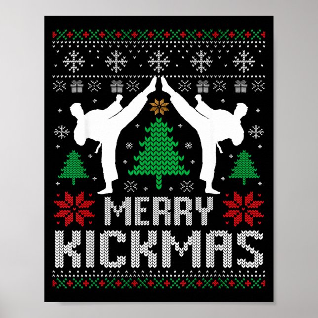 Póster Merry Kickmas Karate Jiu Jitsu Ugly Christmas Xmas (Frente)