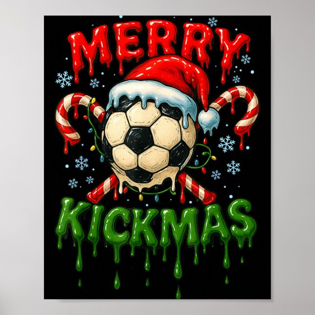 Póster Merry Kickmas Soccer Christmas Candy Cane Ice Crea (Frente)