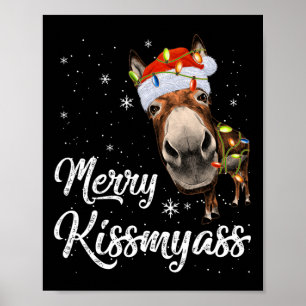 Póster Merry Kissmy Donkey Sarcástico Navidad Gracioso Pa
