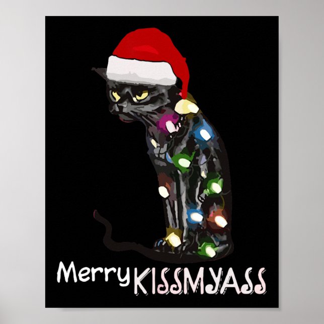 Póster Merry Kissmy Fun Cat Navidades Luces 3 (Frente)