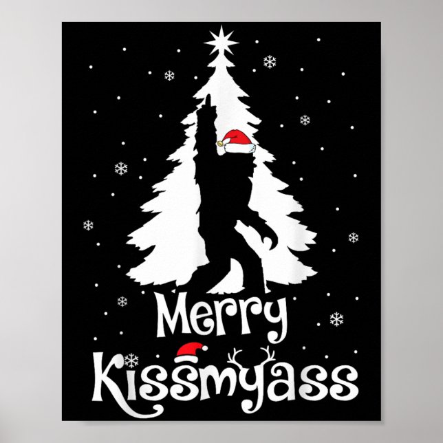 Póster Merry Kissmy Funny Bigfoot Yeti Sasquatch Christma (Frente)