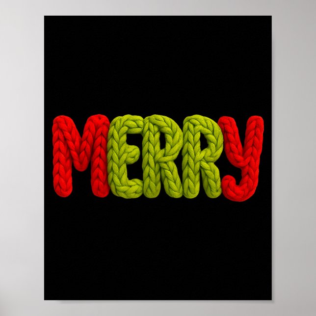Póster Merry Knitted Letters Crochet Xmas Pajamas Holiday (Frente)