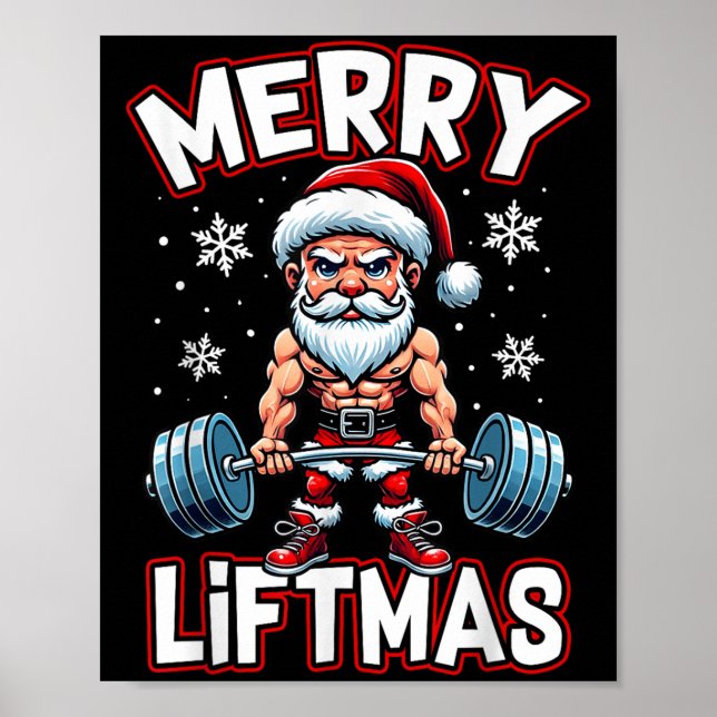 Póster Merry Liftmas Funny Santa Claus Workout Gym Fitnes (Frente)