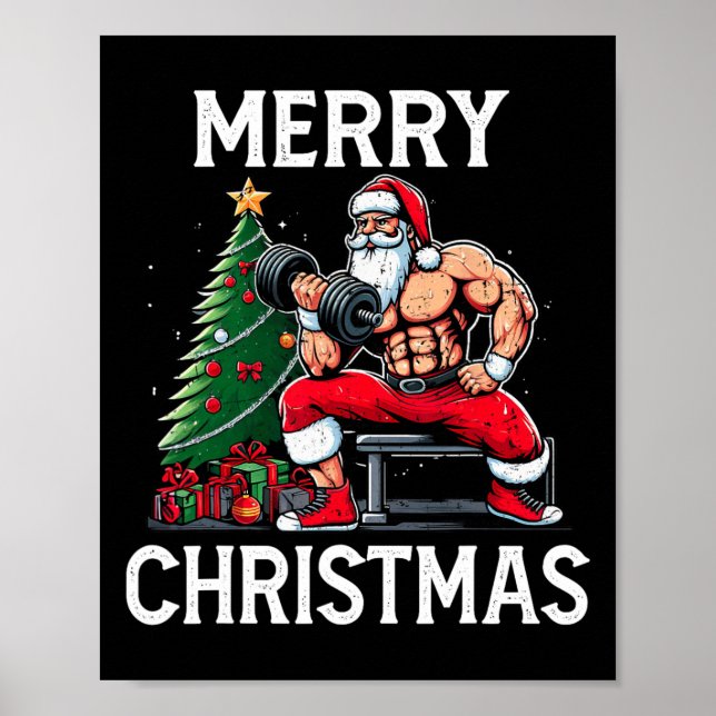 Póster Merry Liftmas Funny Santa Xmas Gym Bodybuilding Ch (Frente)