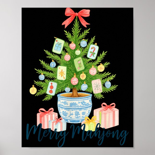 Póster Merry Mahjong Christmas Tree Chinoiserie Holiday  (Frente)