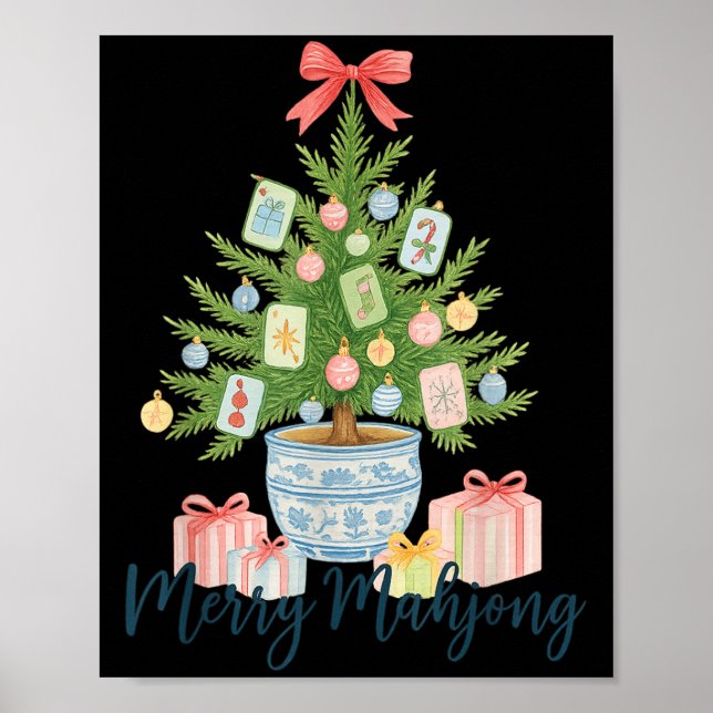 Póster Merry Mahjong Christmas Tree Chinoiserie Holiday  (Frente)
